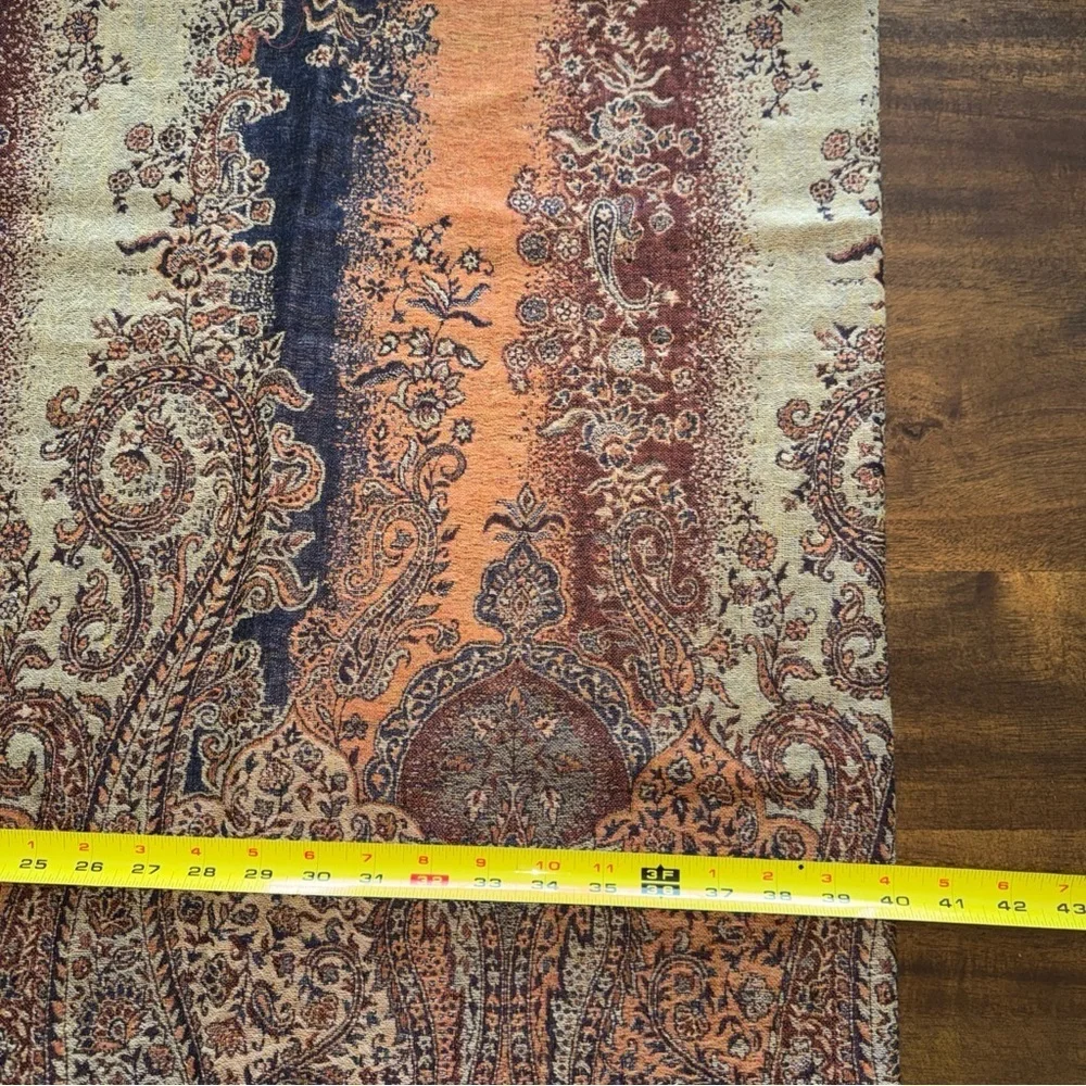 Klaus Duffy Pashmina Scarf Brown Earth Tone Floral Fringe 100% Wool 40